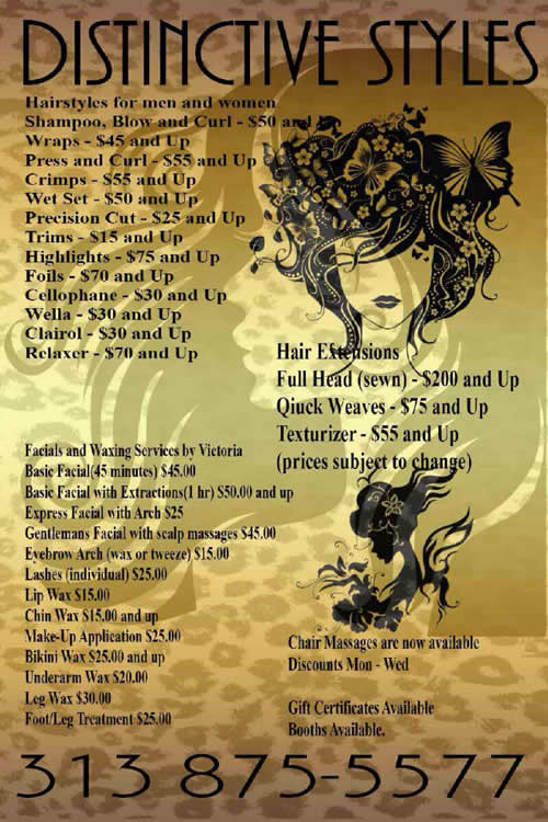 Distinctive Styles Hair Salon Prices